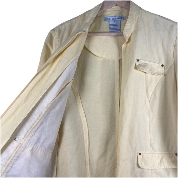 Madison Leigh Women's Butter Yellow Linen Blend Blazer Size 8 P Party Office - Picture 2 of 7
